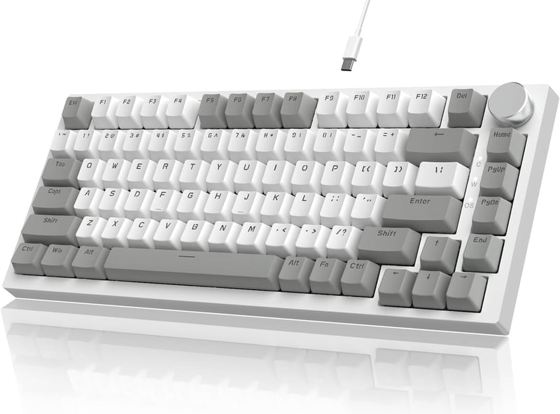 YINDIAO AK820 Mechanikus Gaming Billentyűzet 75% Layout 81 Gomb Hot-Swap Piros Switch USB-C PC Mac Szürke Fehér