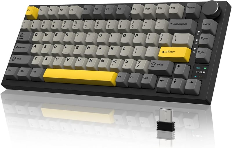 YINDIAO AK820 PRO Mechanikus Billentyűzet TFT Kijelzővel, Vezeték Nélküli 2.4G/Bluetooth, Szürke