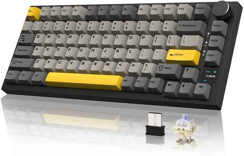 YINDIAO AK820PRO Mechanikus Billentyűzet TFT Kijelzővel, Vezeték Nélküli 2.4G/BT5.1, Szürke