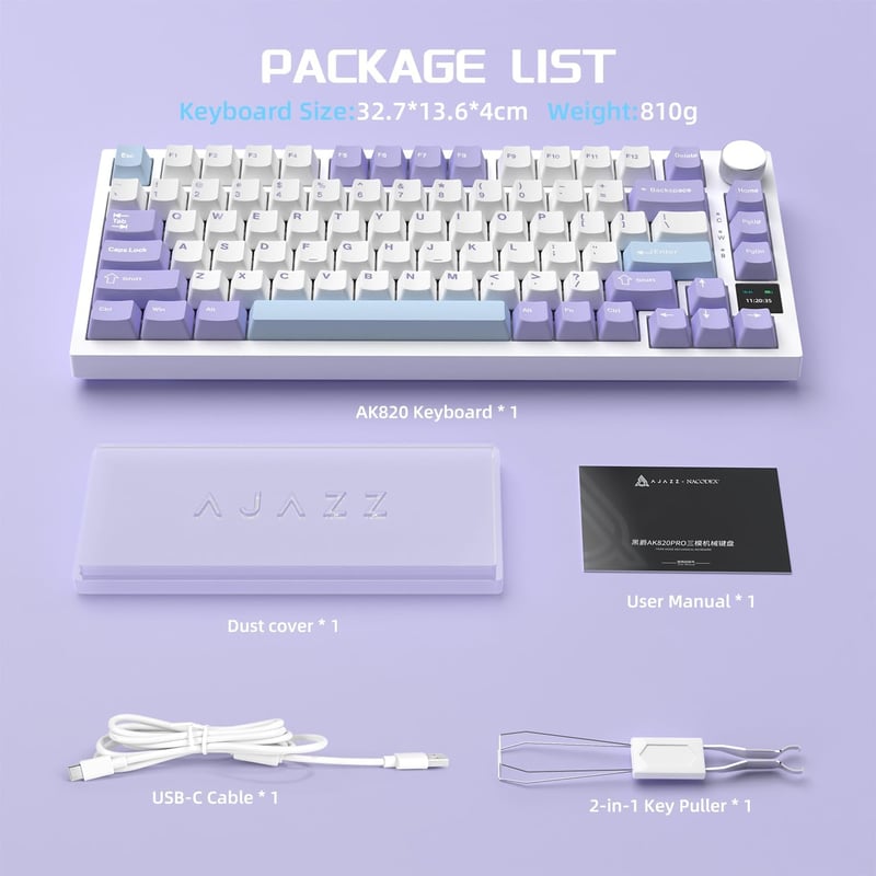 YINDIAO AK820PRO Mechanikus Gaming Billentyűzet TFT Kijelzővel, Vezeték Nélküli 2.4G/Bluetooth, 75% Layout, RGB Háttérvilágítás
