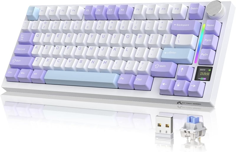 YINDIAO ATTACK SHARK X820 mechanikus billentyűzet TFT kijelzővel, 75% ANSI, lila