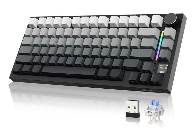 YINDIAO Attack Shark X820 Ultra mehanička tipkovnica s TFT zaslonom, 75% ANSI, 2.4GHz/BT/USB-C - mjesečina