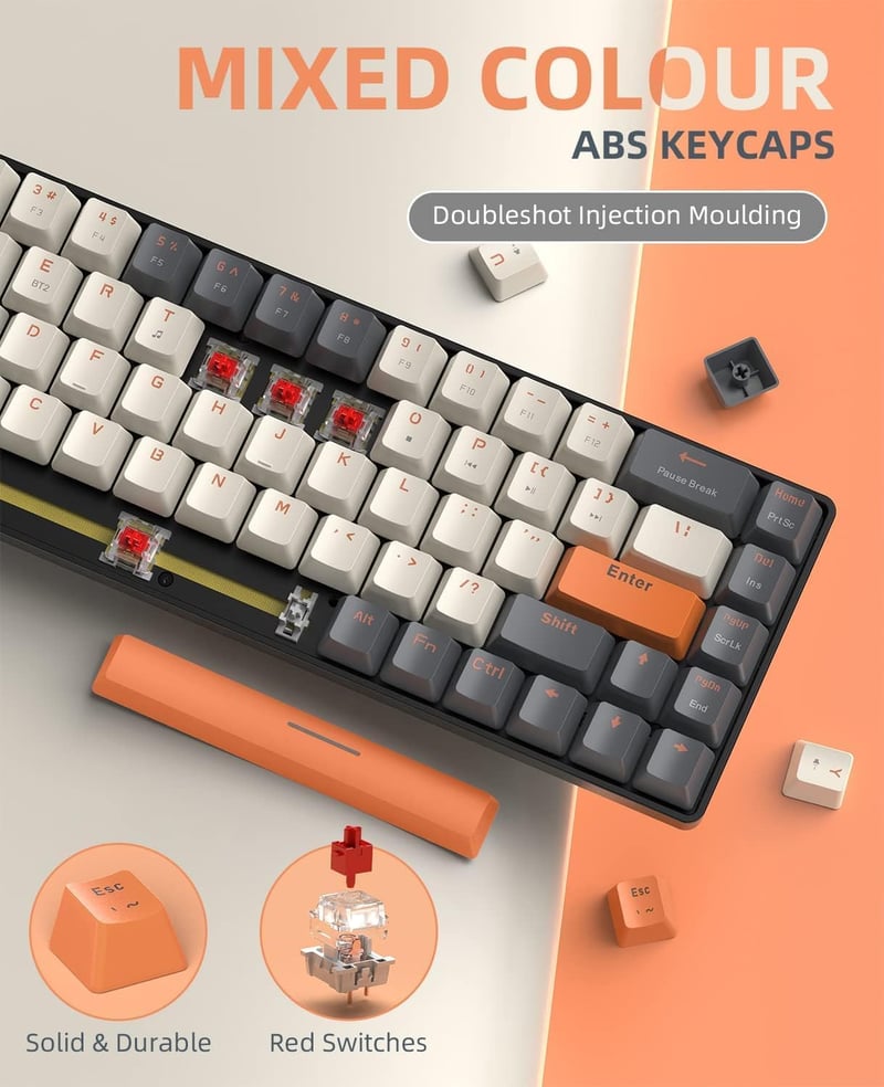 YINDIAO K68 60% Vezeték Nélküli Mechanikus Gaming Billentyűzet, Bluetooth 5.0/2.4GHz, 68 Gombos Kompakt Mini Billentyűzet Hot Swap Funkcióva