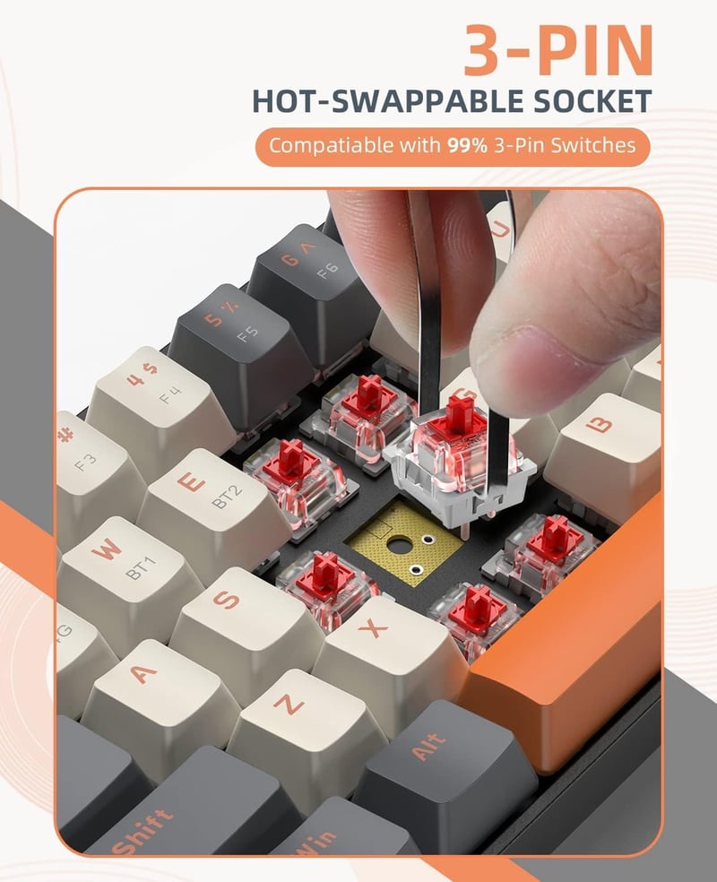 YINDIAO K68 60% Vezeték Nélküli Mechanikus Gaming Billentyűzet, Bluetooth 5.0/2.4GHz, 68 Gombos Kompakt Mini Billentyűzet Hot Swap Funkcióva