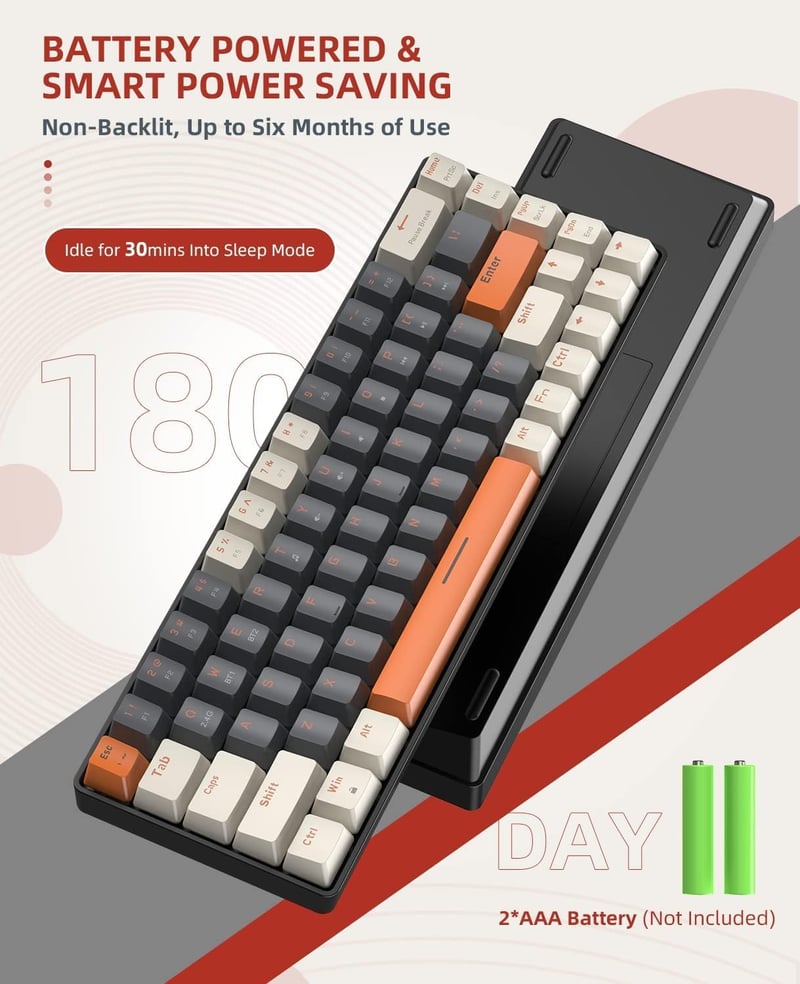 YINDIAO K68 60% Vezeték Nélküli Mechanikus Gaming Billentyűzet, Bluetooth 5.0/2.4 GHz, 68 Gombos Mini Billentyűzet Hot Swap Funkcióval, Kék 