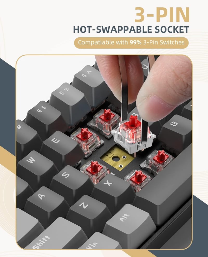 YINDIAO K68 Wireless Mechanikus Gaming Billentyűzet 68 Gomb Bluetooth 2.4GHz Szürke
