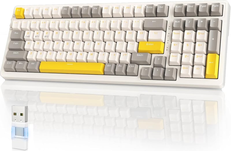 YINDIAO K96 Vezeték Nélküli Mechanikus Billentyűzet Bluetooth 2.4GHz Hot-Swap 96% Layout Numerikus Blokk Piros Switch Gaming PC