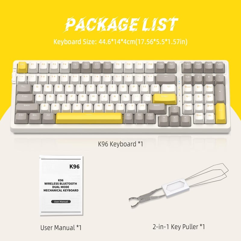 YINDIAO K96 Vezeték Nélküli Mechanikus Billentyűzet Bluetooth 2.4GHz Hot-Swap 96% Layout Numerikus Blokk Piros Switch Gaming PC