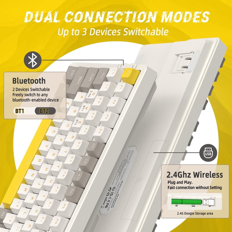 YINDIAO K96 Vezeték Nélküli Mechanikus Billentyűzet Bluetooth 2.4GHz Hot-Swap 96% Layout Numerikus Blokk Piros Switch Gaming PC