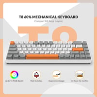 YINDIAO T8 60% Kompakt Gamer Billentyűzet, 68 Gombos Mechanikus Mini Keyboard, RGB Háttérvilágítás, Piros Switch, USB-C Kábel, PC/PS4 Kompat 2