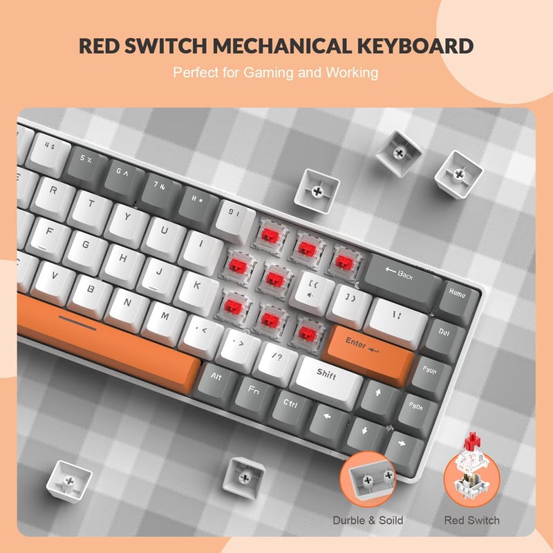YINDIAO T8 60% Kompakt Gamer Billentyűzet, 68 Gombos Mechanikus Mini Keyboard, RGB Háttérvilágítás, Piros Switch, USB-C Kábel, PC/PS4 Kompat