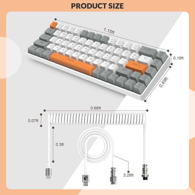 YINDIAO T8 60% Kompakt Gamer Billentyűzet, 68 Gombos Mechanikus Mini Keyboard, RGB Háttérvilágítás, Piros Switch, USB-C Kábel, PC/PS4 Kompat