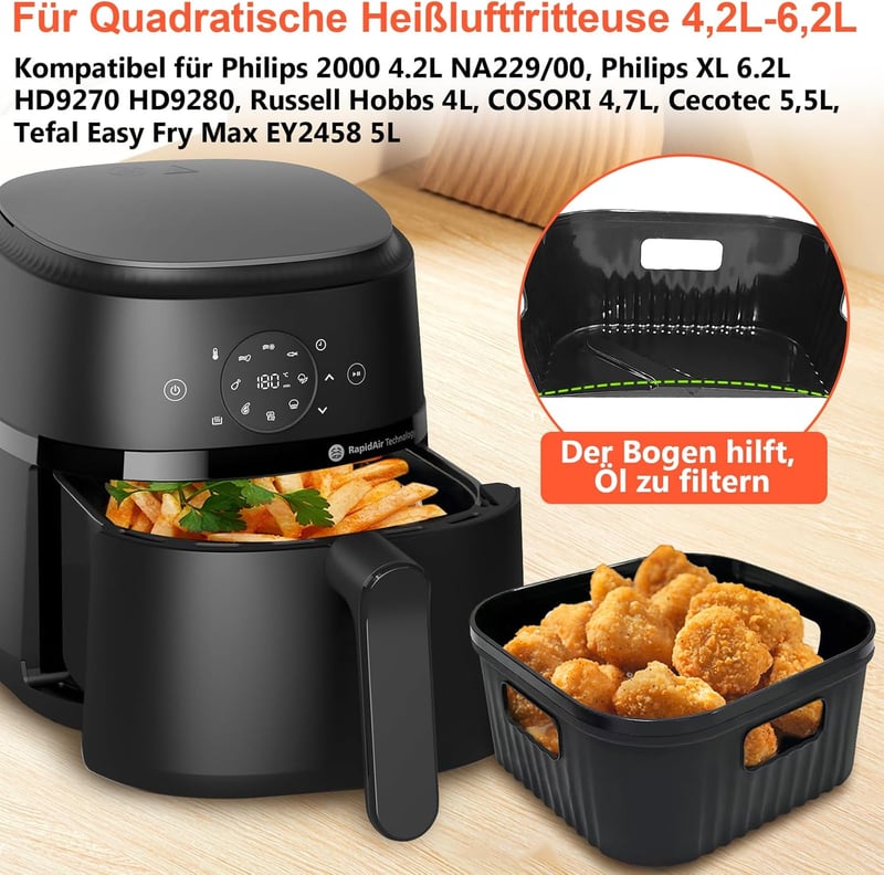 YINGRACE 20 cm szilikon forma légfriteusz XL 2 db Philips Cosori kompatibilis