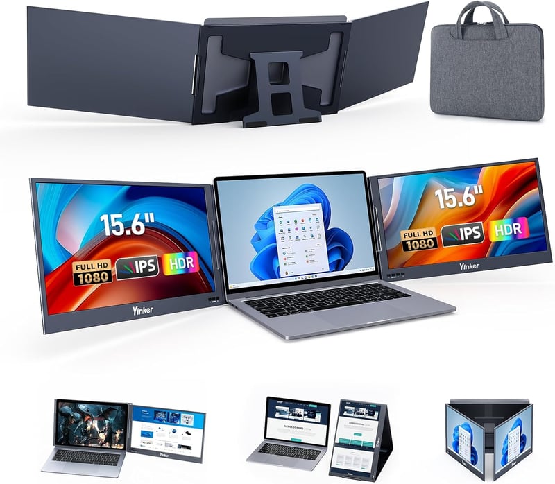 Yinker 15,6" FHD hordozható laptop monitor, 360° forgatható, 3 képernyős bővítés