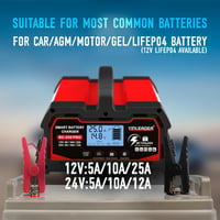 Yinleader 25A Automata Akkumulátor Töltő 12V/24V - LCD Kijelzős Intelligens Csepptöltő Autó és LiFePO4 Akkumulátorokhoz 3