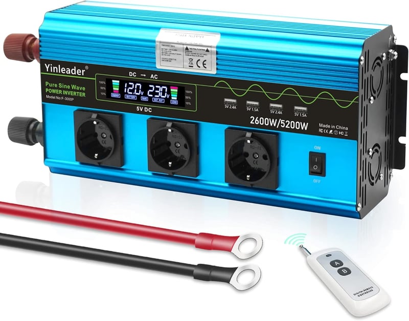 Yinleader 2600W/5200W Inverter 12V 230V Tiszta Szinusz Hullám Távirányítóval