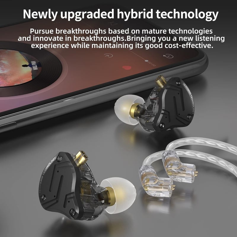 Yinyoo KZ ZS10 PRO X Vezetékes Fülhallgató - 4BA+1DD Meghajtó, Leválasztható 0.75mm Kábel, Zajszigetelés, Mikrofonos Fekete In-Ear Monitor F