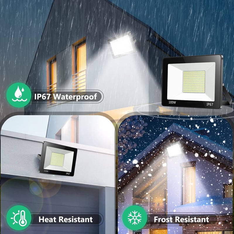 Proiector LED YIQIBRO 100W, IP67 impermeabil, 10000 lm, alb rece, exterior