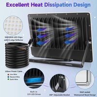 YIQIBRO 300W LED Kültéri Reflektor 2db, 30000 lm, IP67 Vízálló, Hideg Fehér 4