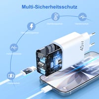 YISH 45W GaN USB-C brzi punjač - PD3.0 kompaktni mrežni punjač za iPhone 17/16/15 Pro Max/Samsung S25/S24/S23 uređaje, sa 60W Type-C kabelom 5
