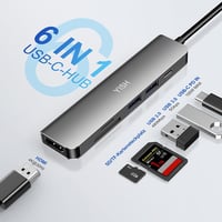 YISH USB-C Hub 6 az 1-ben, PD 100W, 4K HDMI, 2x USB-A, SD/TF kártyaolvasó - szürke 2