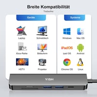 YISH USB-C Hub 6 az 1-ben, PD 100W, 4K HDMI, 2x USB-A, SD/TF kártyaolvasó - szürke 8