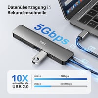 YISH USB-C Hub 6 az 1-ben, PD 100W, 4K HDMI, 2x USB-A, SD/TF kártyaolvasó - szürke 3