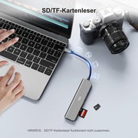 YISH USB-C Hub 6 az 1-ben, PD 100W, 4K HDMI, 2x USB-A, SD/TF kártyaolvasó - szürke 6