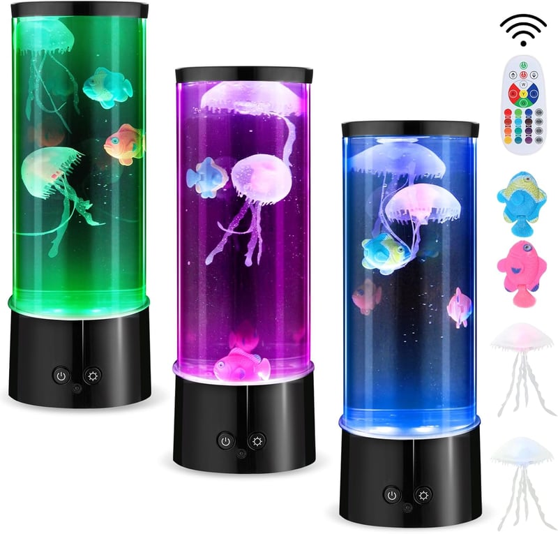 YISITONG Lampă de lavă cu meduze LED, acvariu decorativ cu 17 culori schimbătoare, lampă de veghe pentru camera copiilor, acasă și la birou