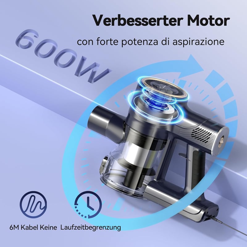 YISORA 6 az 1-ben Porszívó 23 Kpa Erős Szívóerő 600W Motor Vezetékes