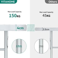 YITAHOME 122 cm okrugli sklopivi stol s ručkom, bijeli, otporan na vremenske uvjete za unutarnju i vanjsku upotrebu, metalni okvir, ploča stola 4 cm, za zabave, kampiranje, roštilj 6
