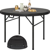 YITAHOME 122 cm okrugli sklopivi stol s ručkom za nošenje, otporan na vremenske uvjete, metalni okvir, ploča stola 4 cm, za vanjsku/unutarnju upotrebu, crni, za zabave, kampiranje, roštiljanje 1