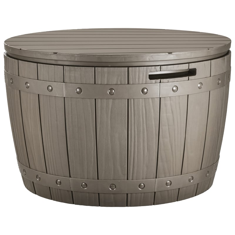 Cutie de depozitare pentru grădină YITAHOME 127 litri, impermeabilă, cu posibilitate de încuiere, cutie rotundă de exterior pentru perne, unelte de grădină și accesorii de piscină, maro deschis