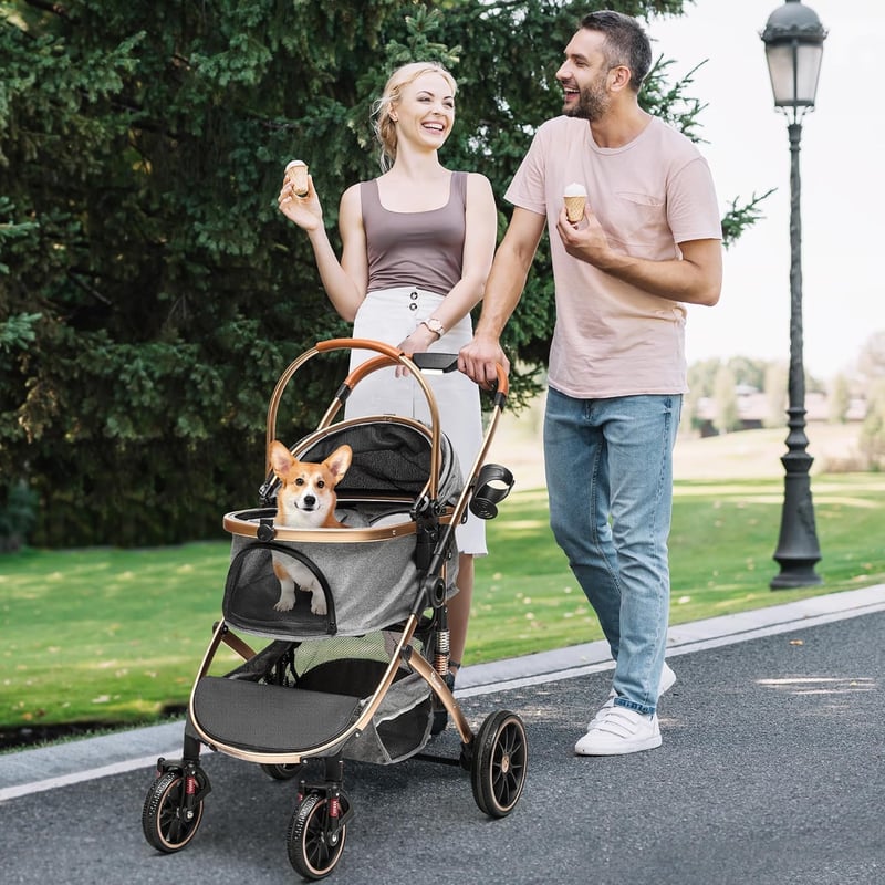YITAHOME 3 az 1-ben Összecsukható Kutyabuggy 20 kg-ig - Alumínium Vázas Kisállat Babakocsi Kutyáknak és Macskáknak, Hordozható Kisállat Kocs - gray