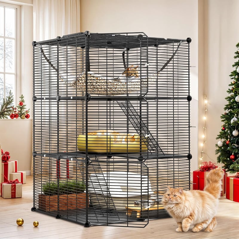 YITAHOME 3 szintes macskakert fém hálóval és függőággyal 1-2 macskához