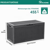 YITAHOME vrtna kutija za pohranu od 380 litara, vodootporna, zaključiva škrinja za jastuke, vanjska kutija za pohranu otporna na vremenske uvjete s bočnim ručkama, tamnosiva 6