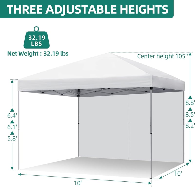 YITAHOME 3x3m összecsukható pavilon UV védelemmel, vízálló kerti sátor oldallal