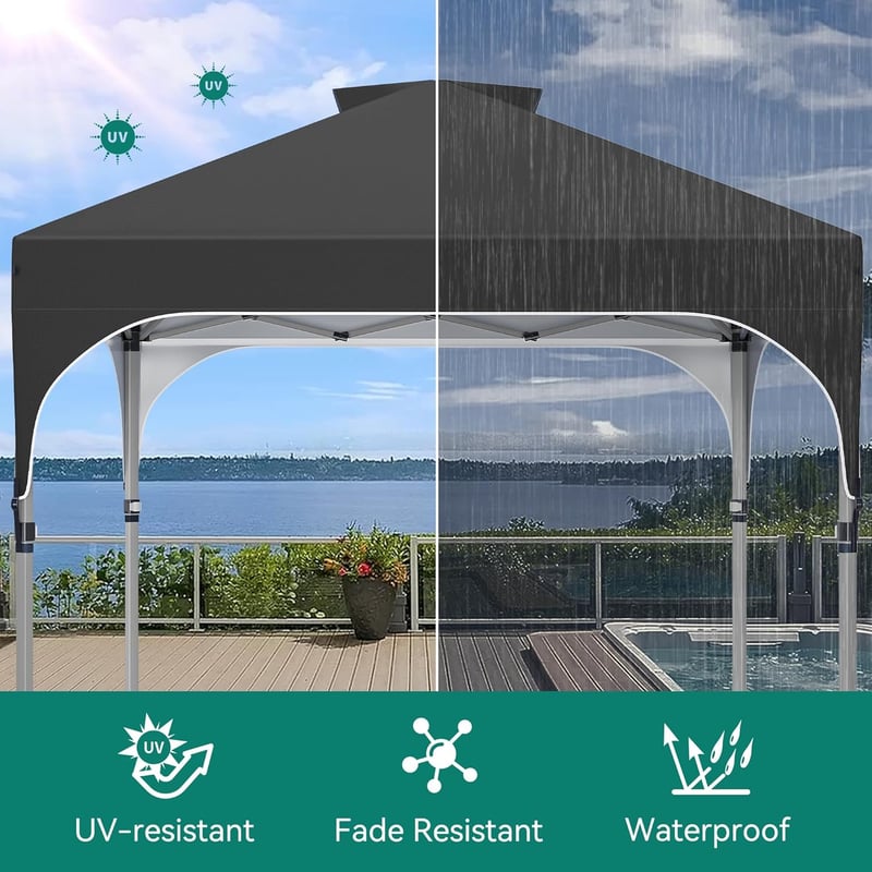 YITAHOME 3x3m Vízálló Összecsukható Kerti Pavilon - UV-Védelemmel, Állítható Magassággal, Fesztiválokra, Piacokra, Medencéhez - Fekete