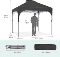 YITAHOME 3x3m Vízálló Összecsukható Kerti Pavilon - UV-Védelemmel, Állítható Magassággal, Fesztiválokra, Piacokra, Medencéhez - Fekete 6