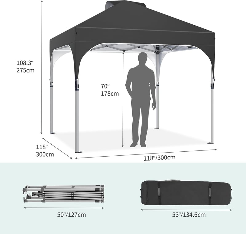 YITAHOME 3x3m Vízálló Összecsukható Kerti Pavilon - UV-Védelemmel, Állítható Magassággal, Fesztiválokra, Piacokra, Medencéhez - Fekete