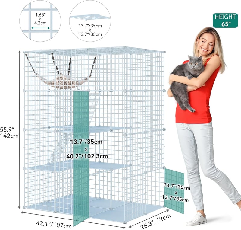 YITAHOME 4 szintes macskakcage 107x72x142cm hálóval és létrákkal - L 107 x B 72 x H 142 cm, White lattice metal