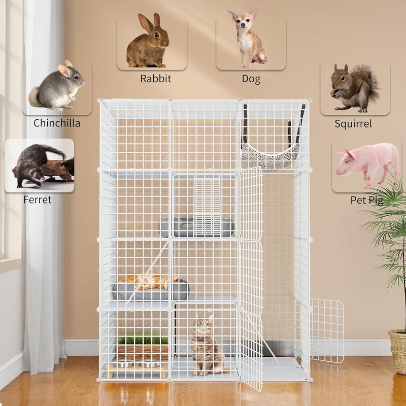 YITAHOME 4 szintes macskakcage 107x72x142cm hálóval és létrákkal - L 107 x B 72 x H 142 cm, White lattice metal