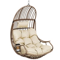 YITAHOME Függő Fotel Tojásszék 150 kg Teherbírással, Rattan Hintaszék Párnával és Pohártartóval, Kertbe, Teraszra, Erkélyre, Nappaliba, Bézs 1