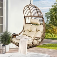 YITAHOME Függő Fotel Tojásszék 150 kg Teherbírással, Rattan Hintaszék Párnával és Pohártartóval, Kertbe, Teraszra, Erkélyre, Nappaliba, Bézs 2