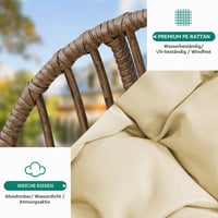 YITAHOME Függő Fotel Tojásszék 150 kg Teherbírással, Rattan Hintaszék Párnával és Pohártartóval, Kertbe, Teraszra, Erkélyre, Nappaliba, Bézs 3