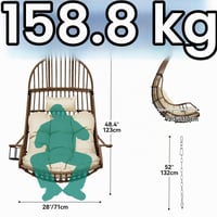 YITAHOME Függő Fotel Tojásszék 150 kg Teherbírással, Rattan Hintaszék Párnával és Pohártartóval, Kertbe, Teraszra, Erkélyre, Nappaliba, Bézs 6
