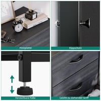 Comodă cu 4 sertare YITAHOME, model cu textură de lemn negru, sertare din material textil, mânere și cadru metalic 6