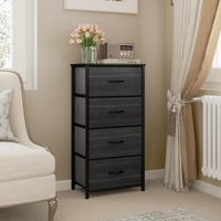 Comodă cu 4 sertare YITAHOME, model cu textură de lemn negru, sertare din material textil, mânere și cadru metalic 4