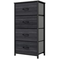 Comodă cu 4 sertare YITAHOME, model cu textură de lemn negru, sertare din material textil, mânere și cadru metalic 1