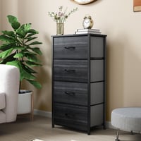 Comodă cu 4 sertare YITAHOME, model cu textură de lemn negru, sertare din material textil, mânere și cadru metalic 2